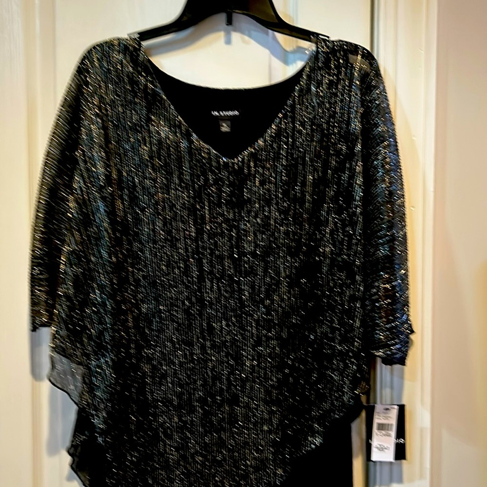I N studio black tank with sheer black/ silver overlay. Sz Xl NWT